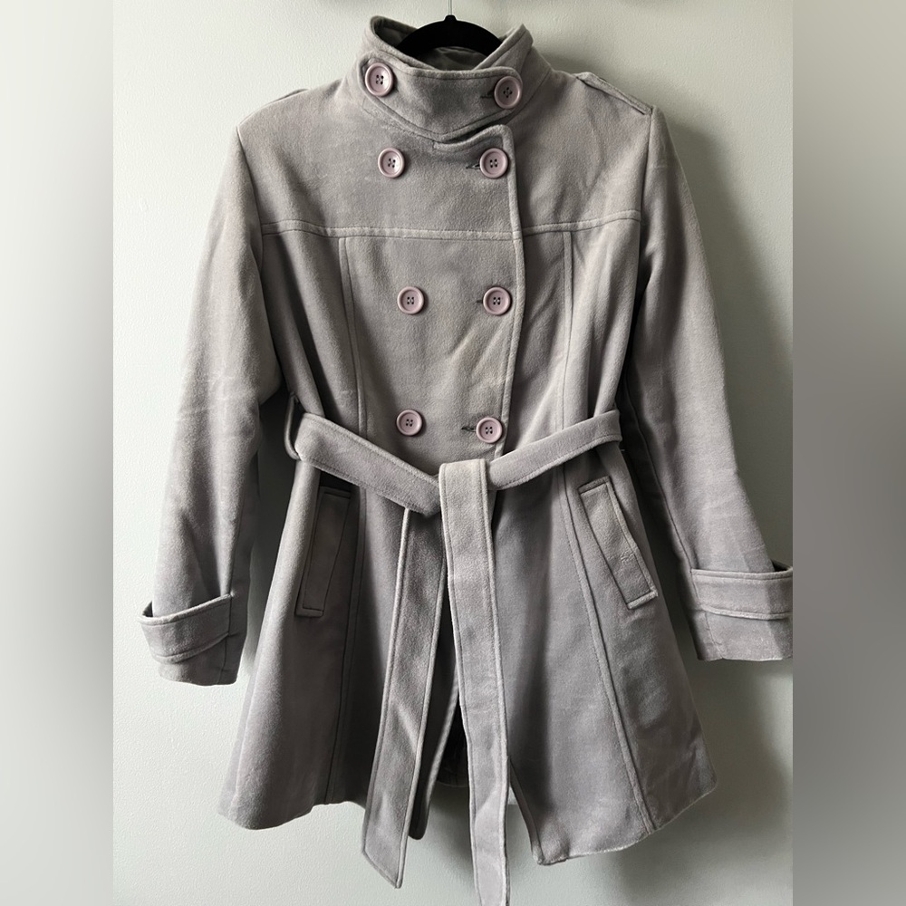 JK2 Double-Breasted Gray Trench Coat with Belt Size L